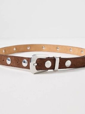 NWT $98 By Anthropologie Studded Western Belt Chocolate Suede/Silver Size L